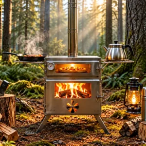 Stainless Steel Camping Stove with Oven and Glass – Large